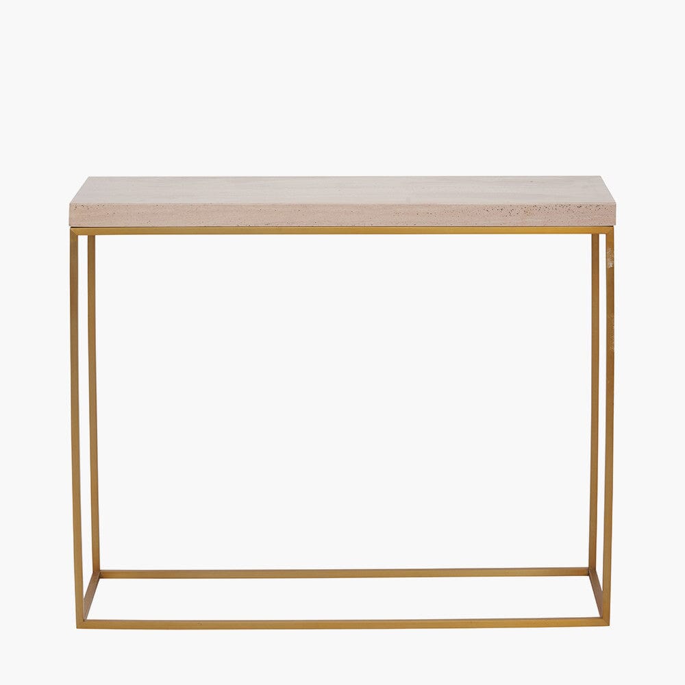 Robyn Beige Granite & Gold Square Console Table Furniture 