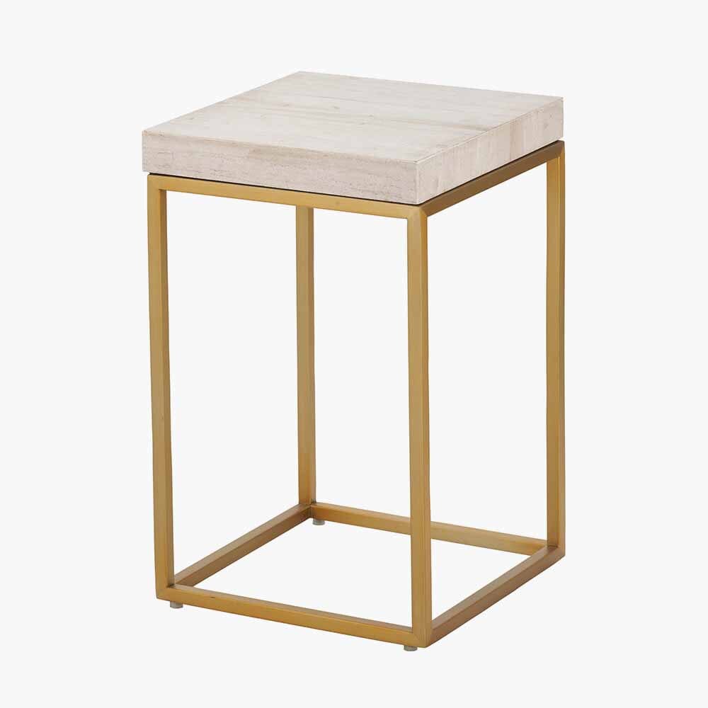Robyn Beige Granite & Gold Square Side Table Furniture 
