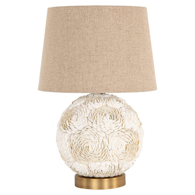 Roma Cream 3D Floral Round Table Lamp with Linen Shade Lighting 