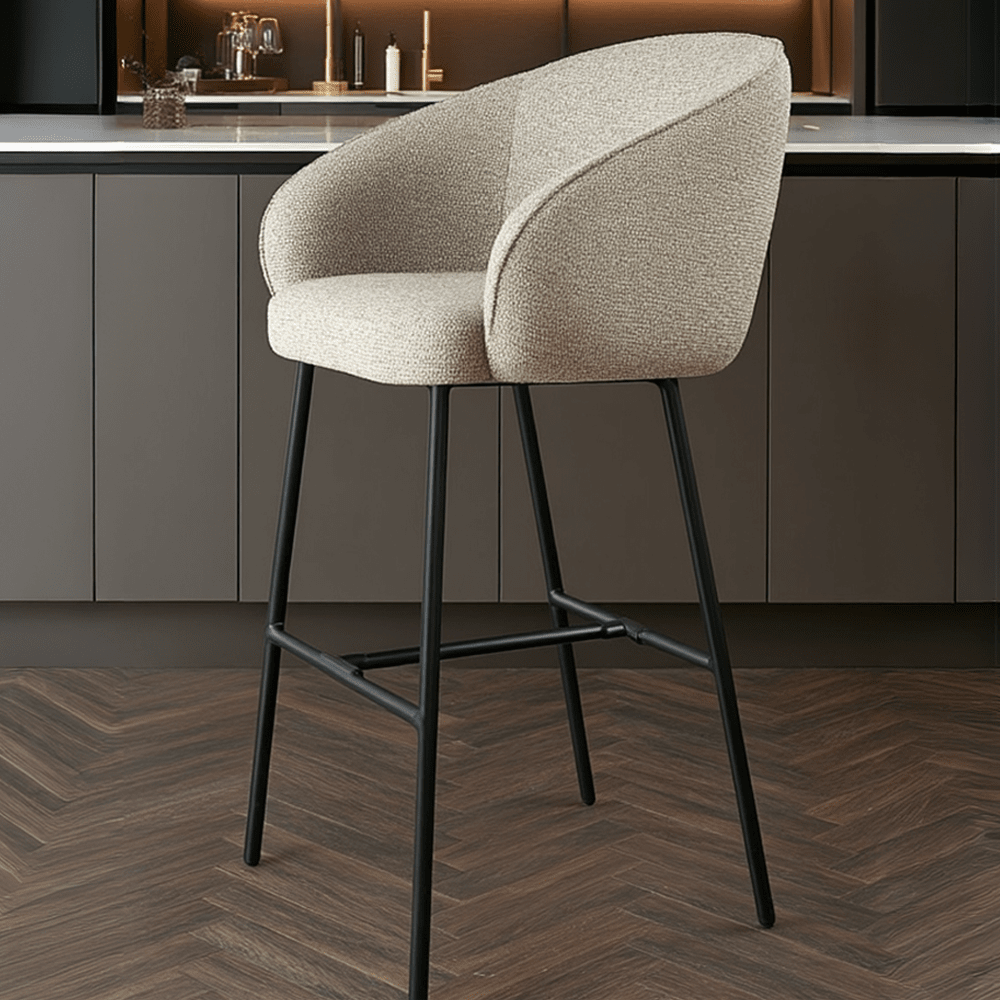 Romy Mocha Textured Chenille Bar Stool with Black Legs Furniture 