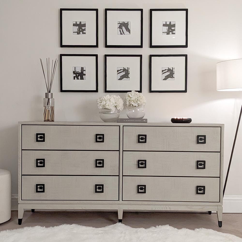 Rosa White Wash Oak Veneer 6 Drawer Chest Furniture 