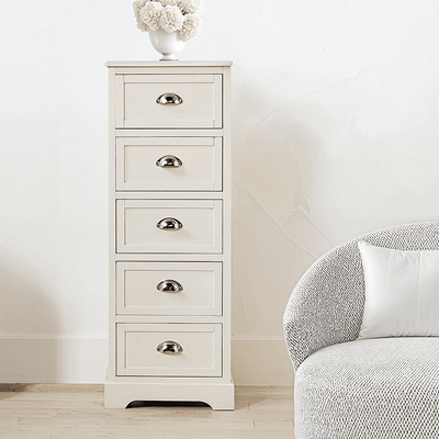 Rosanna Cream 5 Drawer Tall Chest Furniture 
