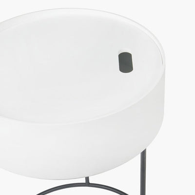 Rosolini White Wood Veneer & Black Metal Storage Side Table Furniture 