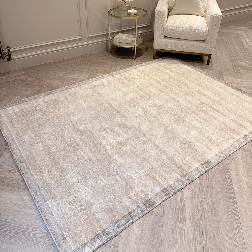 Ryley Cream Viscose Rug with Silver Border Textiles 