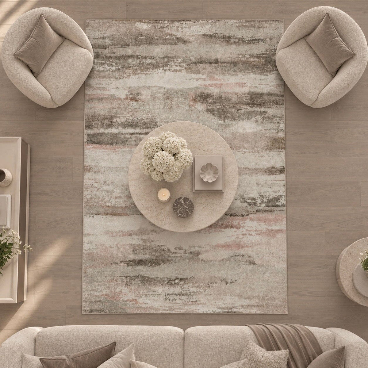 Ryston Washable Beige Abstract Rug Textiles 
