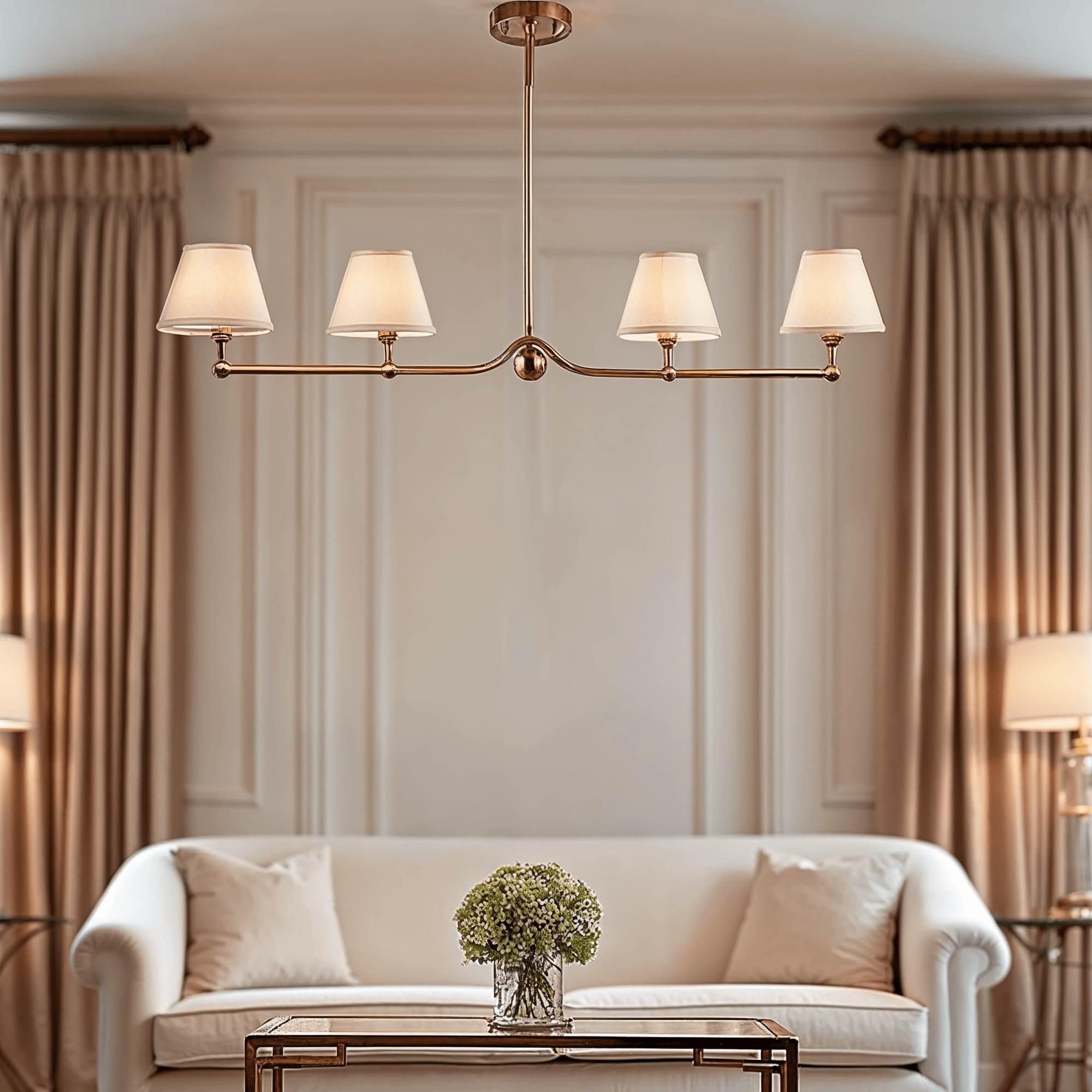 Sabrina Brushed Brass 4 Light Linear Pendant Ceiling Light Lighting 