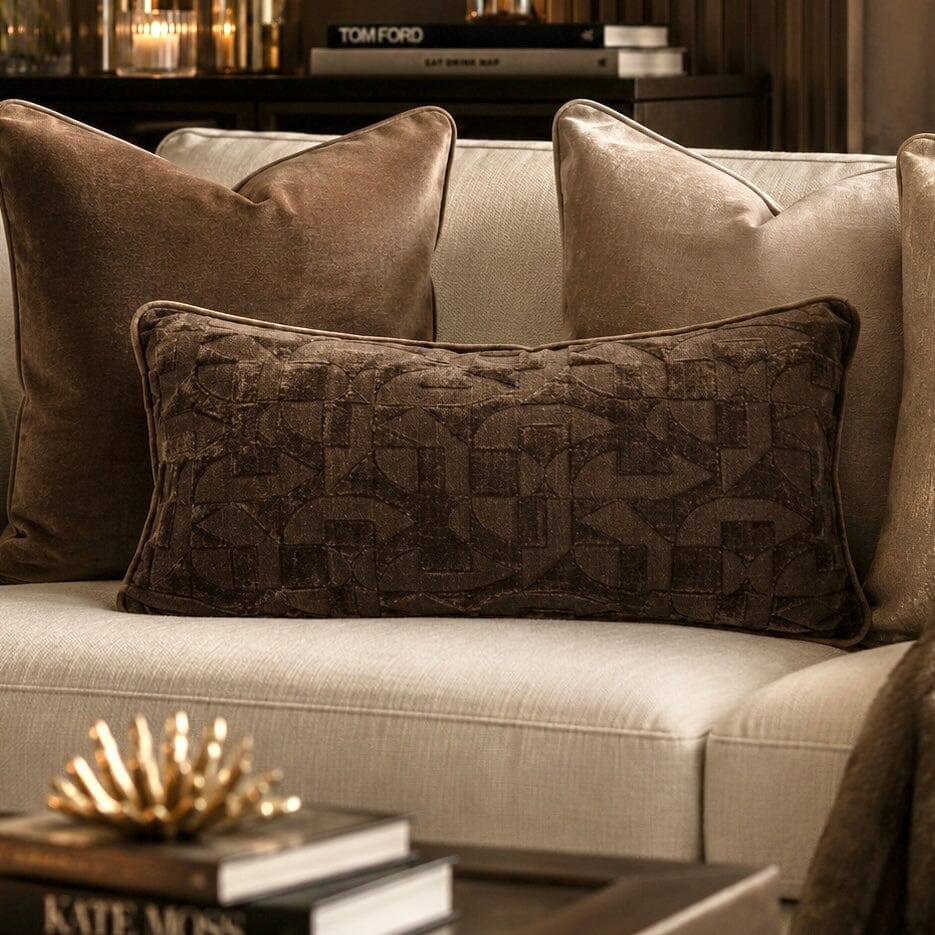 Samba Chocolate Brown Geometric Bolster Cushion - 60x30cm Textiles 