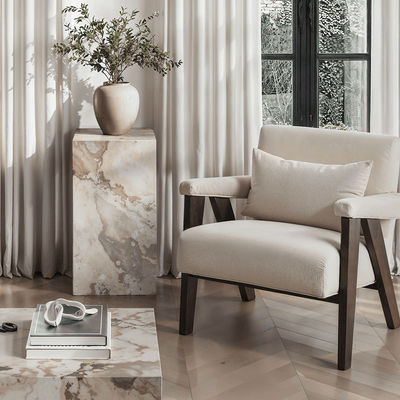 Samoa Taupe & White Marble Pedestal Table Furniture 