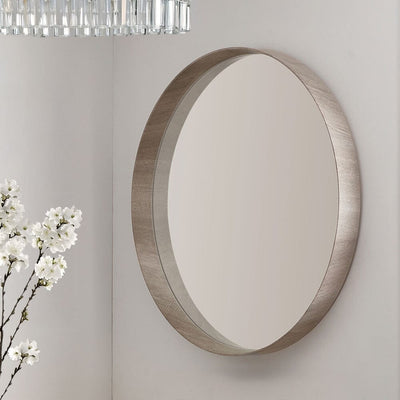 Sanai Large Grey Oak Veneer Round Wall Mirror Accessories 