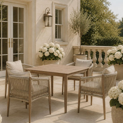 Santorini Outdoor Cream & Taupe Rope Weave 4 Seater Dining Set Outdoor 