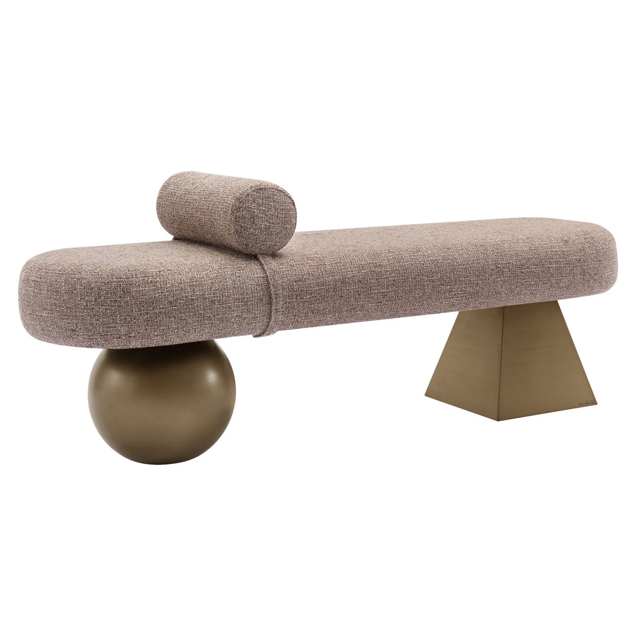 Santos Brown Tweed Statement Bench with Brass Accents Accessories 