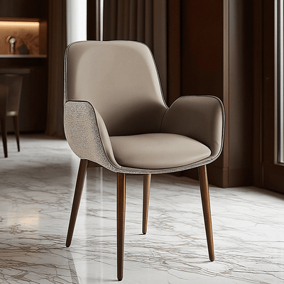 Sarzana Mocha PU Dining Chair with Textured Fabric Back & Bronze Legs Furniture 