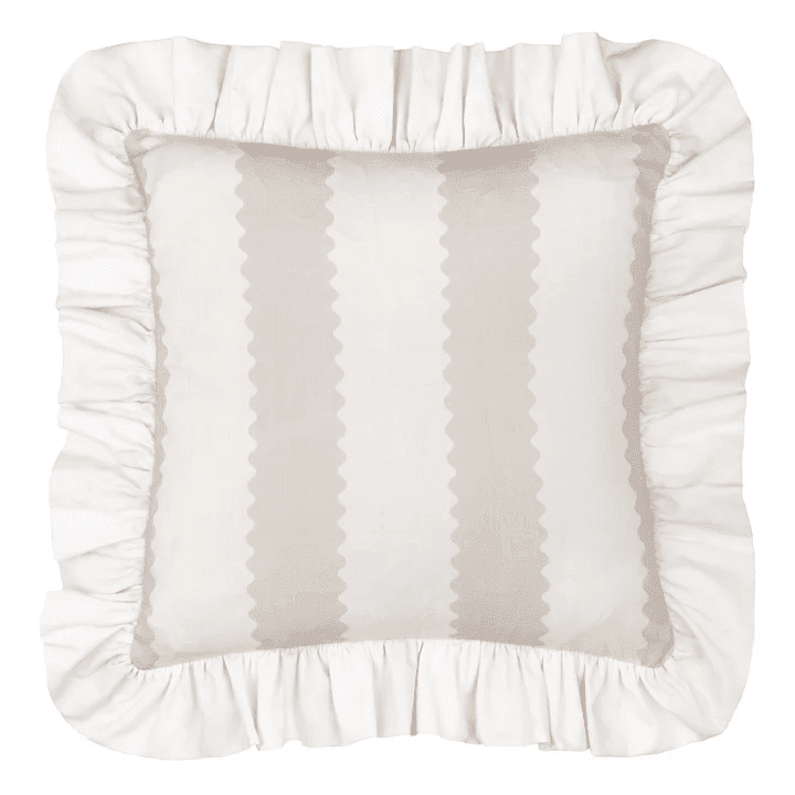 Sasha Oatmeal Striped Frilled Edge Cushion Cover - 45x45cm Textiles 