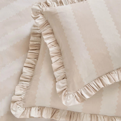 Sasha Oatmeal Striped Frilled Edge Duvet Set 