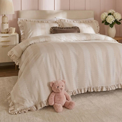Sasha Oatmeal Striped Frilled Edge Duvet Set 