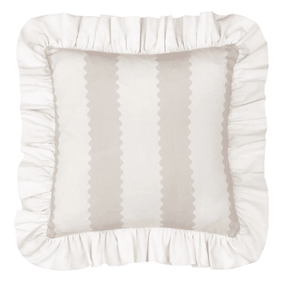 Sasha Oatmeal Striped Frilled Edge Feather Filled Cushion - 45x45cm Textiles 