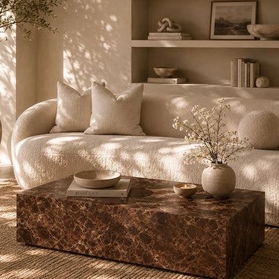 Savannah Brown Marble Effect Rectangular Coffee Table Furniture 