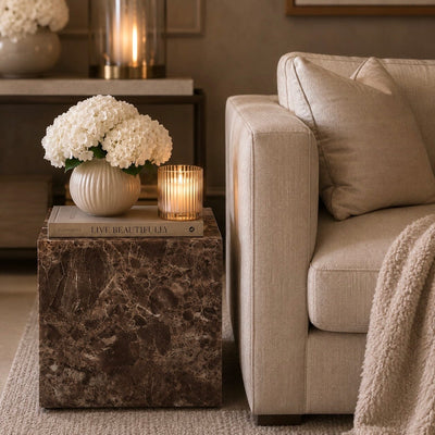 Savannah Brown Marble Effect Side Table Furniture 