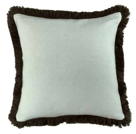 Scarlett Off White Textured Cushion with Brown Fringing Detail - 56x56cm Textiles 