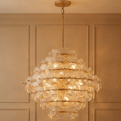 Selene Gold 16 Light Chandelier with Round Glass Detailing Lighting 