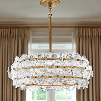 Selene Gold 6 Light Chandelier with Round Glass Detailing Lighting 