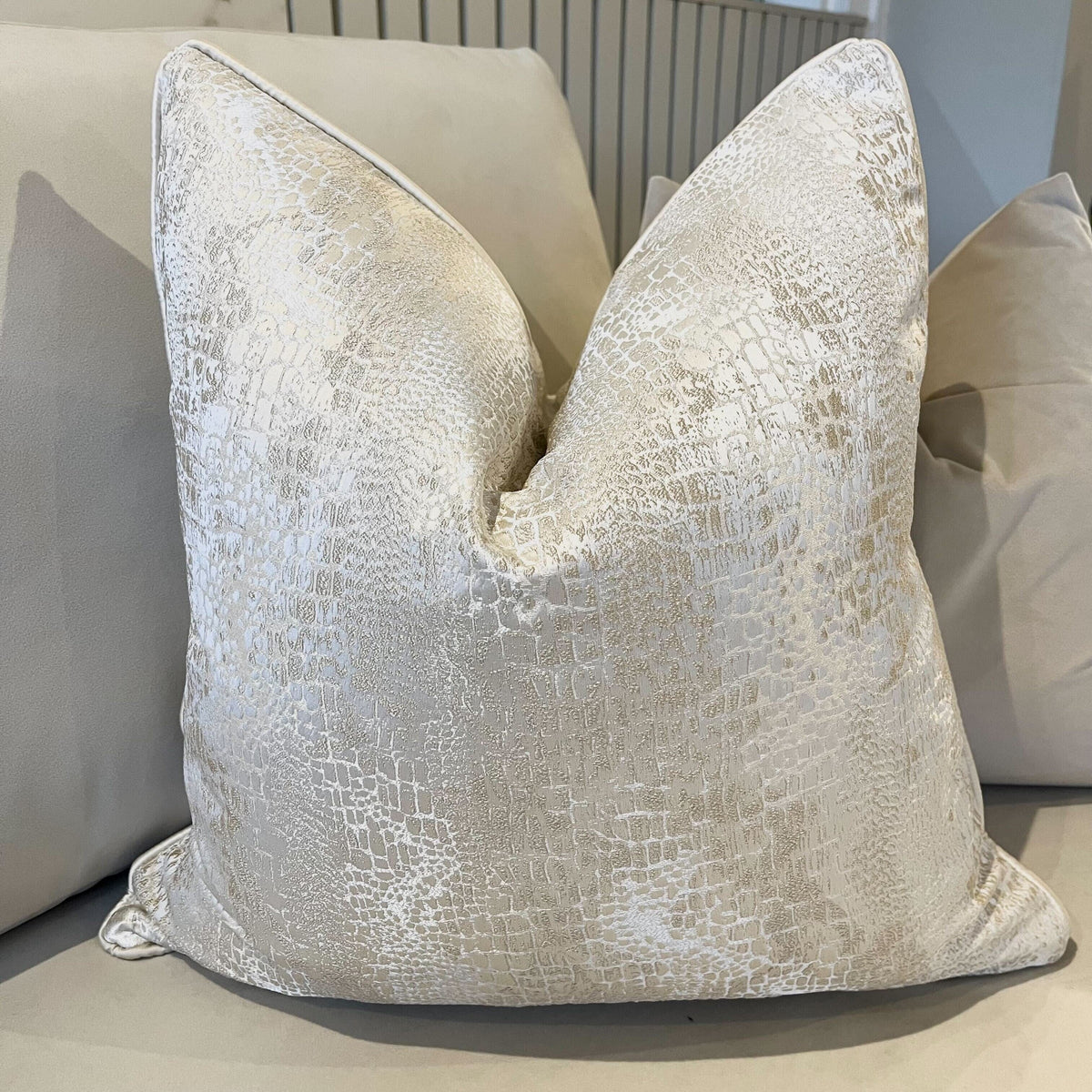 Serpentine Ivory Snake Print Cushion Cover - 50x50cm Textiles 