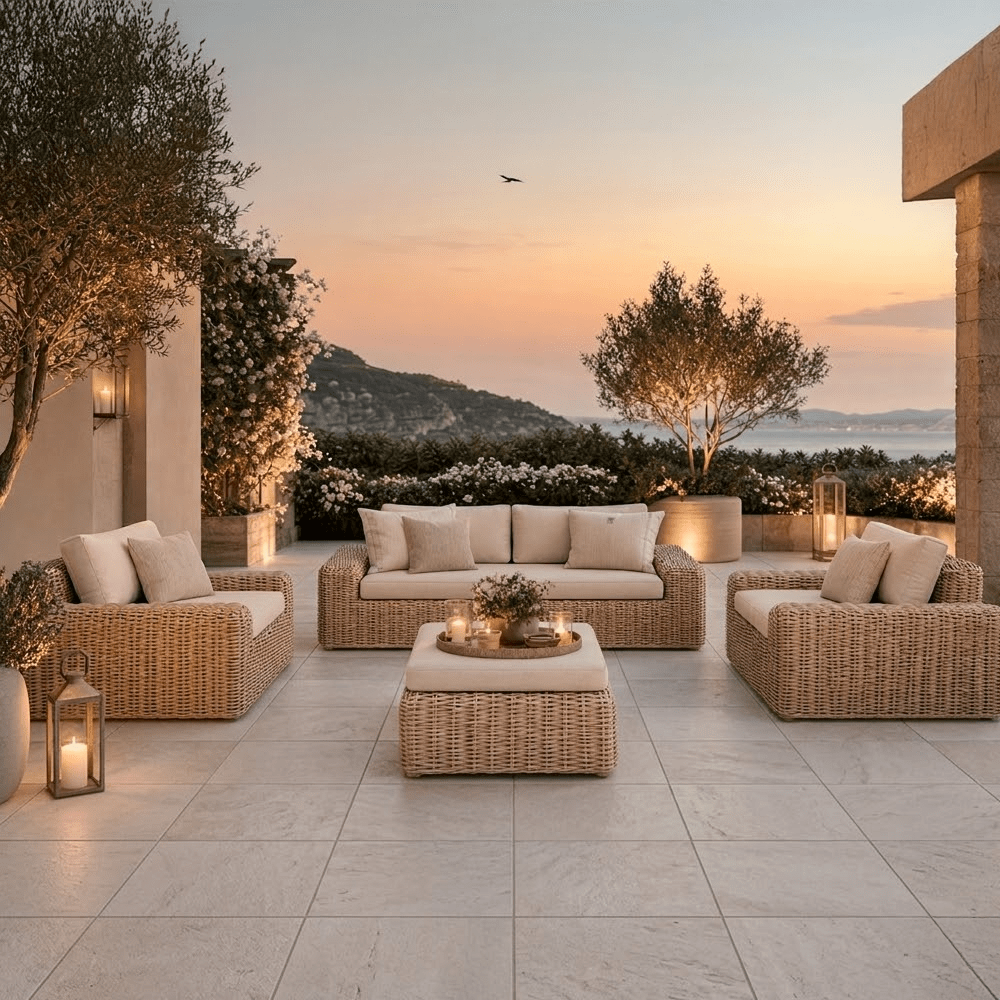 Seville Neutral Chunky Rattan Outdoor Lounge Sofa Set Outdoor 