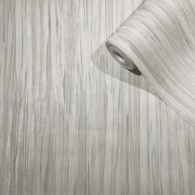 Shay Cream Metallic Linear Patterned Wallpaper Home Improvement 