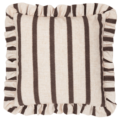 Sheline Chocolate Striped Cushion with Frilled Edge- 45x45cm 