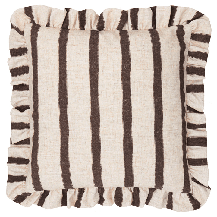 Sheline Chocolate Striped Cushion with Frilled Edge- 45x45cm 