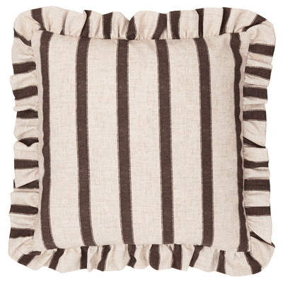 Sheline Chocolate Striped Feather Filled Cushion with Frilled Edge - 45x45cm Textiles 