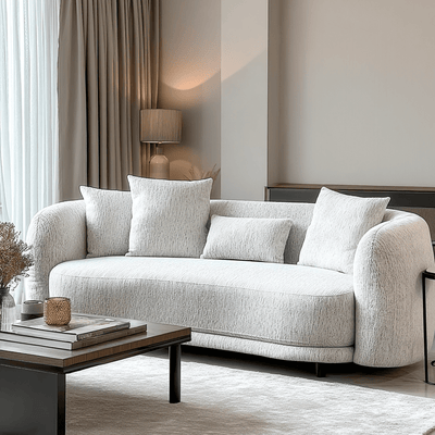 Shella Cream Textured Curved 2 Seater Sofa Sofa 