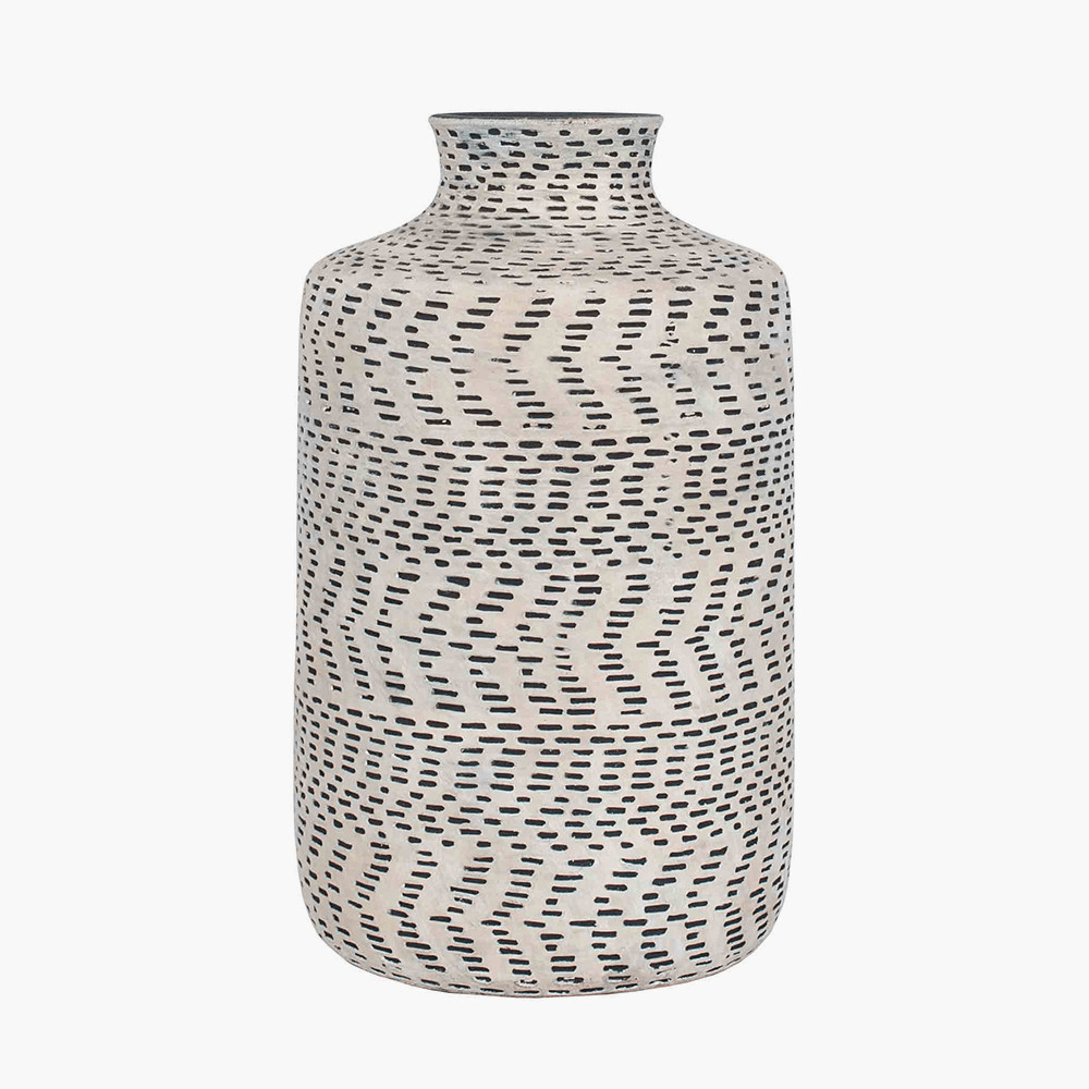 Sidira Natural & Black Aztec Print Stoneware Vase Accessories 