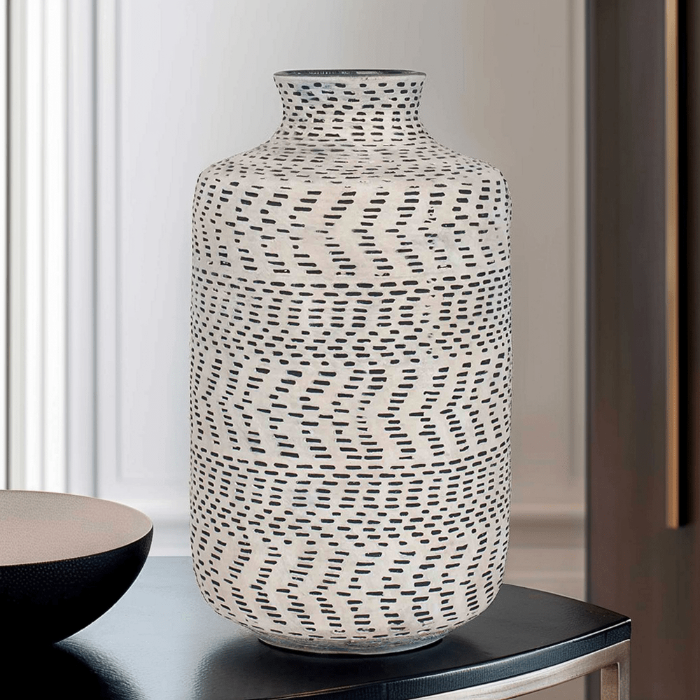 Sidira Natural & Black Aztec Print Stoneware Vase Accessories 