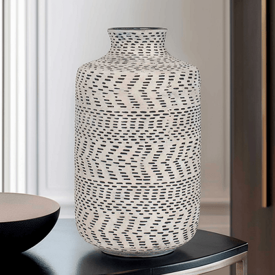Sidira Natural & Black Aztec Print Stoneware Vase Accessories 
