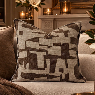 Sierra Brown & Taupe Geometric Feather Filled Cushion - 50x50cm Textiles 