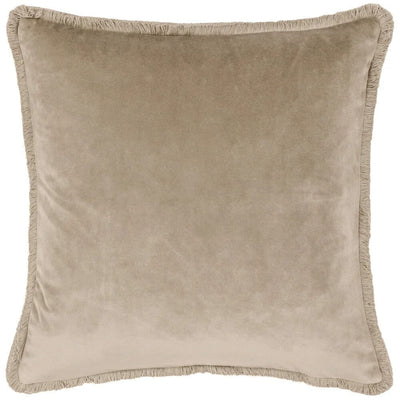 Sinéad Taupe Velvet Cushion with Fringe Detailing - 45x45cm Textiles 
