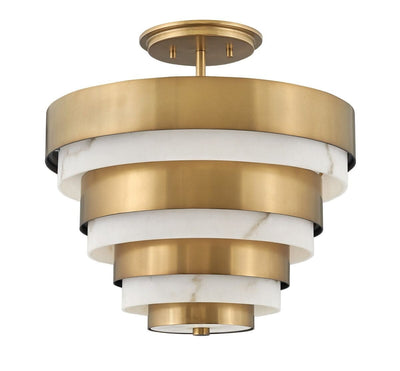 Skala Gold & Marble 3 Light Tiered Semi Flush Ceiling Light Lighting 