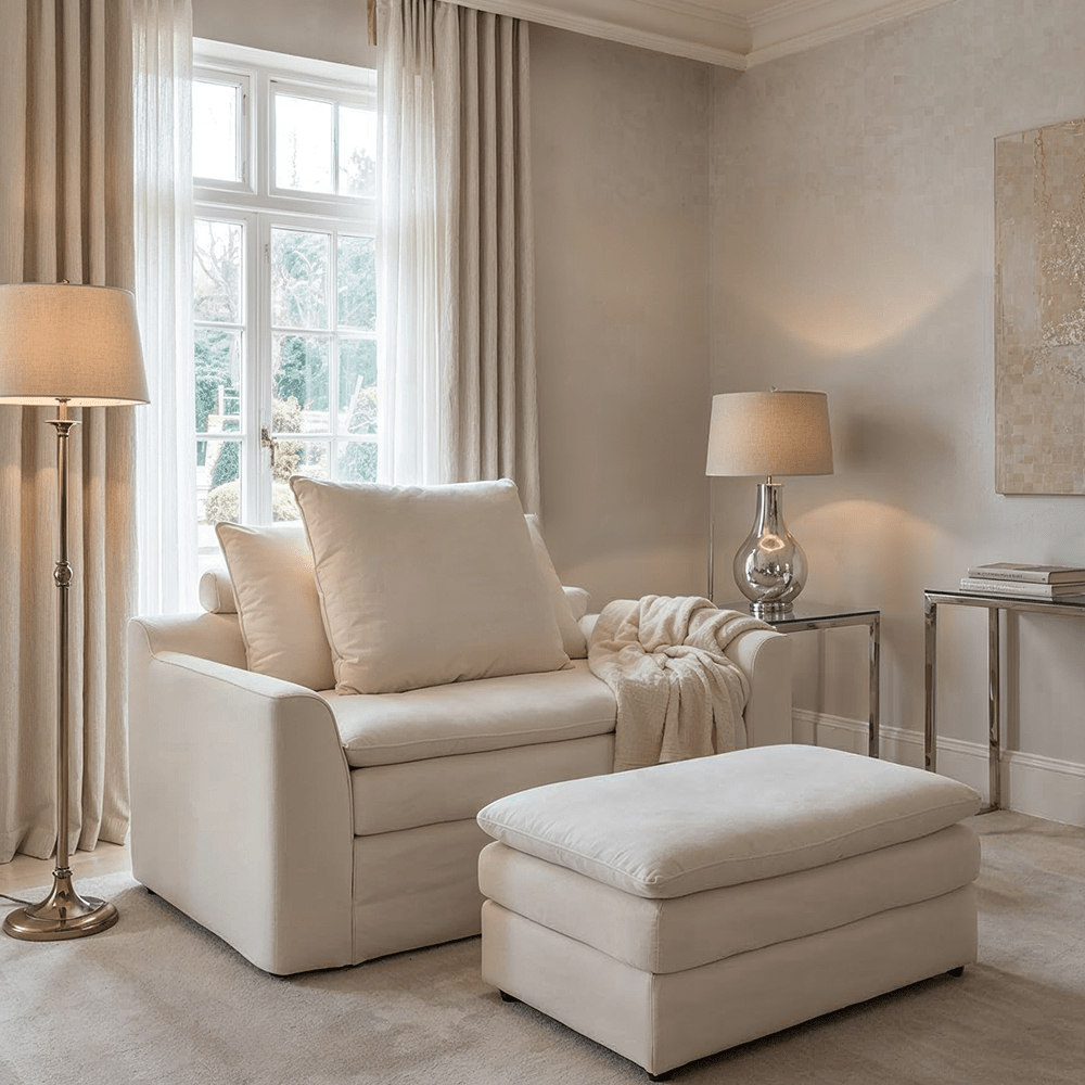 Slumber Ivory Linen Relaxed Footstool Sofa 