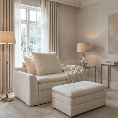 Slumber Ivory Linen Relaxed Footstool Sofa 