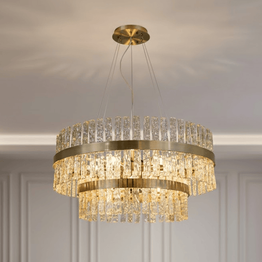 Sofillia Luxury Brass & Textured Glass Tiered Chandelier Lighting 