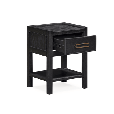 Soho Black Oak Veneer 1 Drawer Bedside Table Furniture 