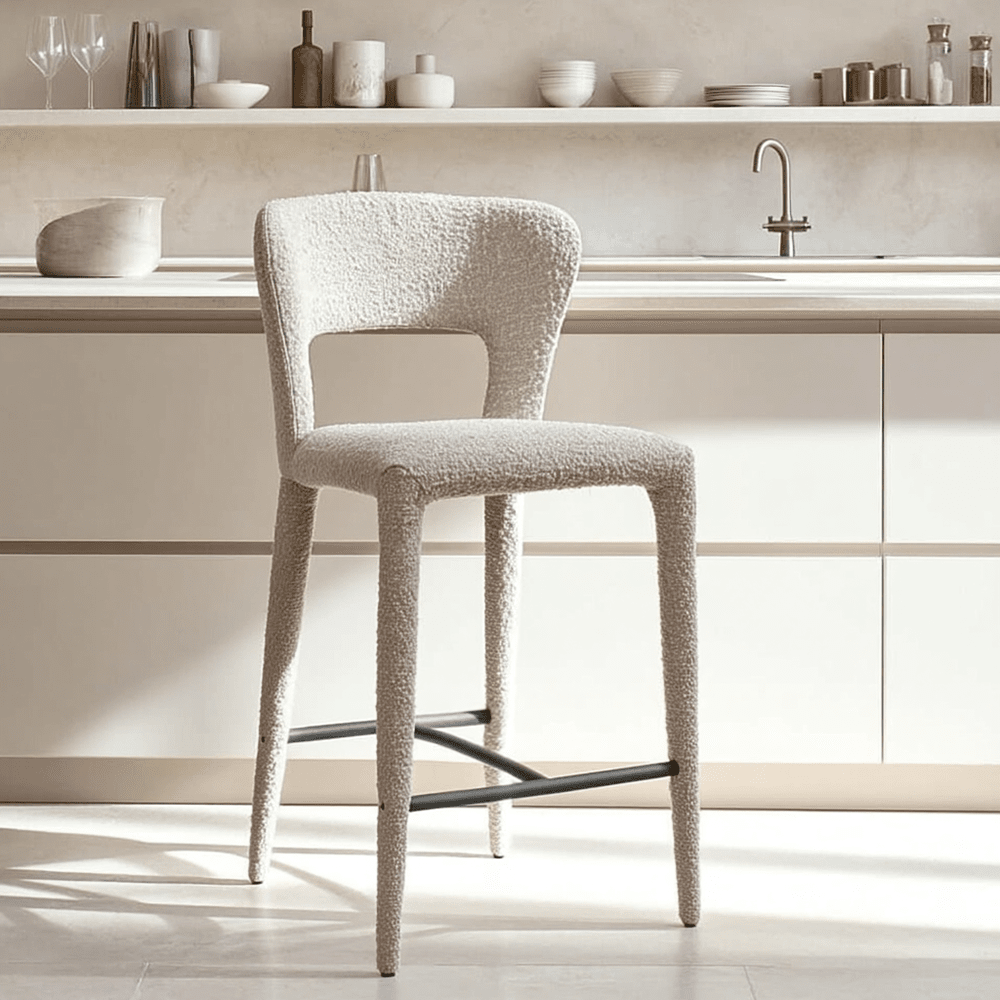 Solara Ivory Boucle Upholstered Bar Stool Furniture 