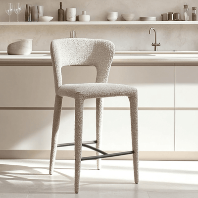 Solara Ivory Boucle Upholstered Bar Stool Furniture 