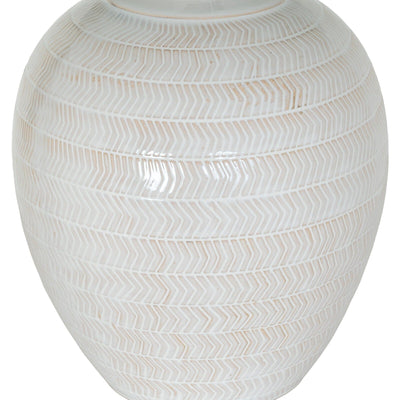 Soleil Ceramic Chevron Table Lamp with White Linen Shade Lighting 