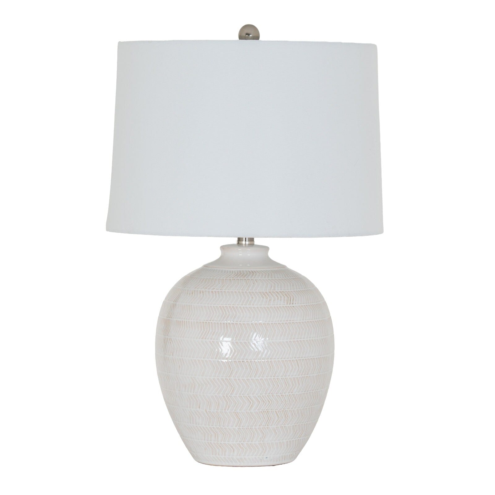 Soleil Ceramic Chevron Table Lamp with White Linen Shade Lighting 