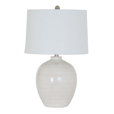 Soleil Ceramic Chevron Table Lamp with White Linen Shade Lighting 