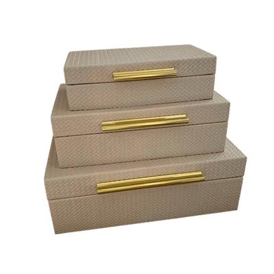 Solene Beige Woven Trinket Boxes- Set of 3 Accessories 