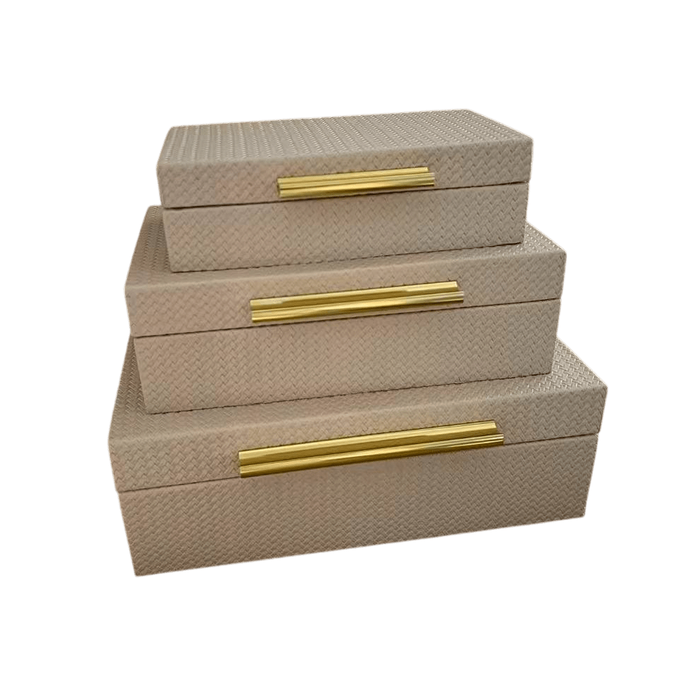 Solene Beige Woven Trinket Boxes- Set of 3 Accessories 