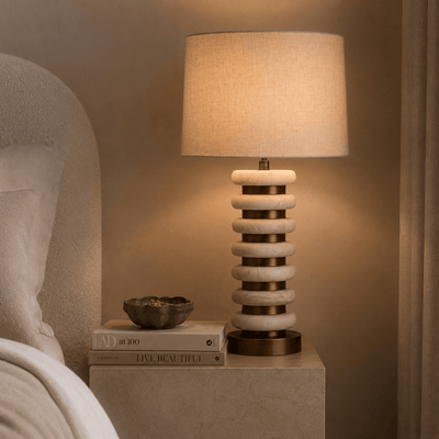 Sonnet Travertine & Brass Table Lamp Lighting 